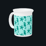 Seahorse & starfish - turquoise and aqua beverage pitcher<br><div class="desc">Mixed media digital rendition of a seahorse and starfish in turquoise against a light aqua background</div>