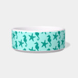 Seahorse & starfish - turquoise and aqua bowl<br><div class="desc">Mixed media digital rendition of a seahorse and starfish in turquoise against a light aqua background</div>