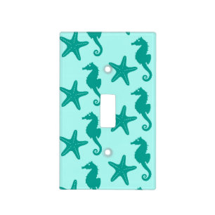 Seahorse & starfish - turquoise and aqua light switch cover