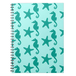 Seahorse & starfish - turquoise and aqua notebook