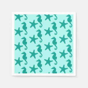 Seahorse & starfish - turquoise and aqua paper napkins