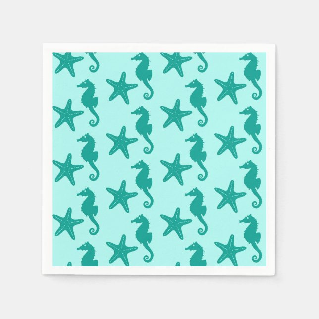 Seahorse & starfish - turquoise and aqua paper napkins (Front)