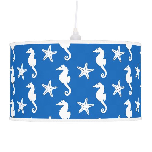 Seahorse & starfish - white on cobalt blue ceiling lamp (Right)