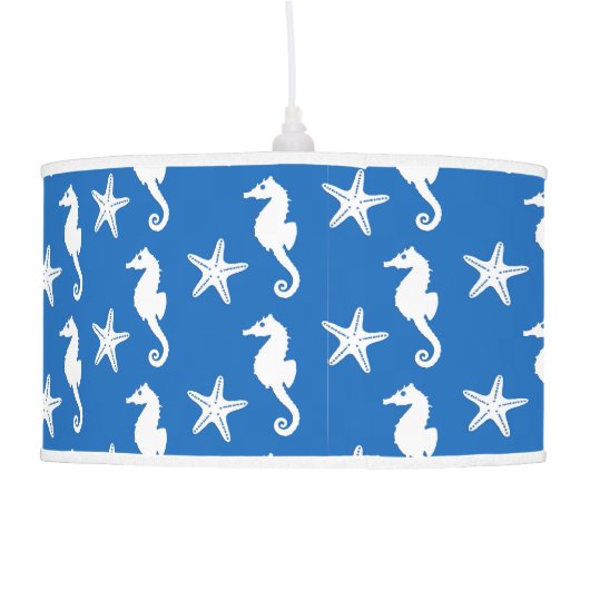 Seahorse & starfish - white on cobalt blue ceiling lamp (Back)