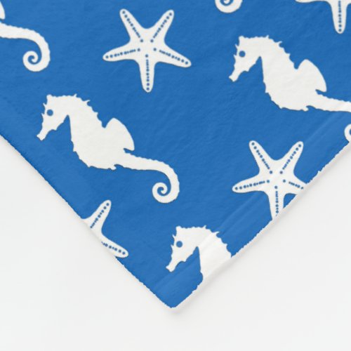 Seahorse  starfish _ white on cobalt blue fleece blanket