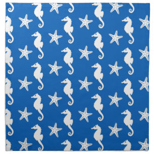 Seahorse & starfish - white on cobalt blue napkin