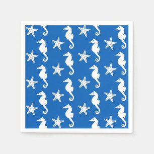Seahorse & starfish - white on cobalt blue paper napkins