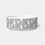 Seahorse & starfish - white on silver grey bowl<br><div class="desc">Mixed media digital rendition of a seahorse and starfish against a silver grey / gray background</div>