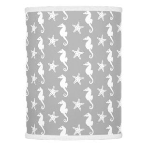 Seahorse & starfish - white on silver grey lamp shade