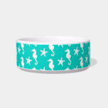 Seahorse & starfish - white on turquoise bowl<br><div class="desc">Mixed media digital rendition of a seahorse and starfish against a rich turquoise / peacock background</div>