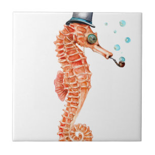 Seahorse Steampunk Ceramic Tile