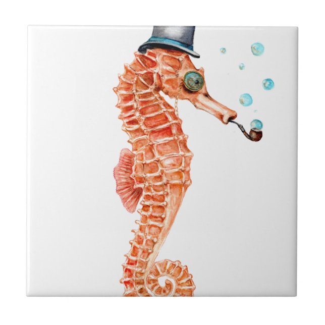 Seahorse Steampunk Ceramic Tile (Front)