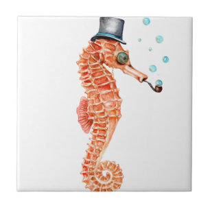 Seahorse Steampunk Ceramic Tile