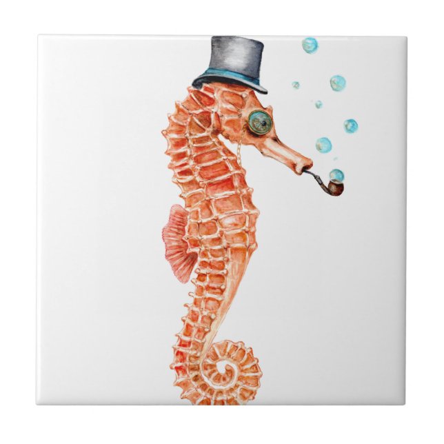 Seahorse Steampunk Ceramic Tile (Front)
