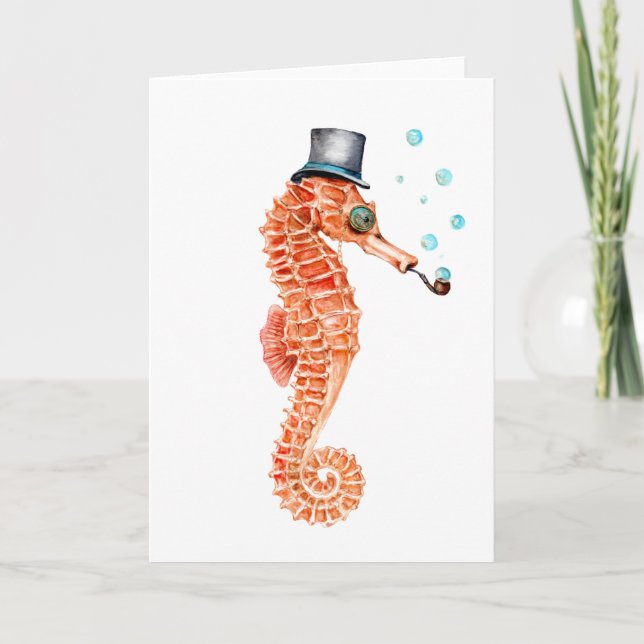 Seahorse Steampunk Holiday Card (Front)