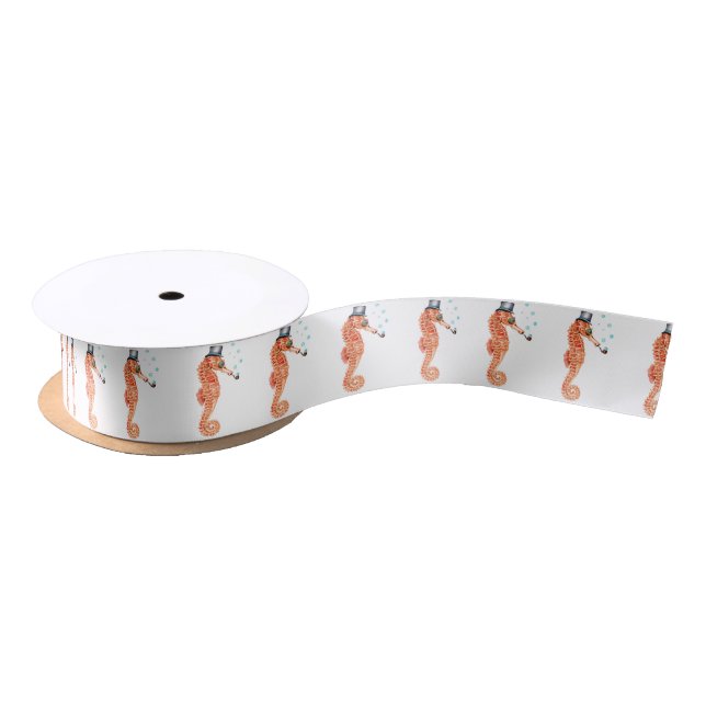 Seahorse Steampunk Satin Ribbon (Spool)