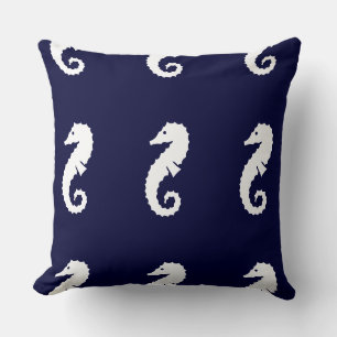 SEAHORSE stripes WHITE on NAVEY BLUE PILLOW