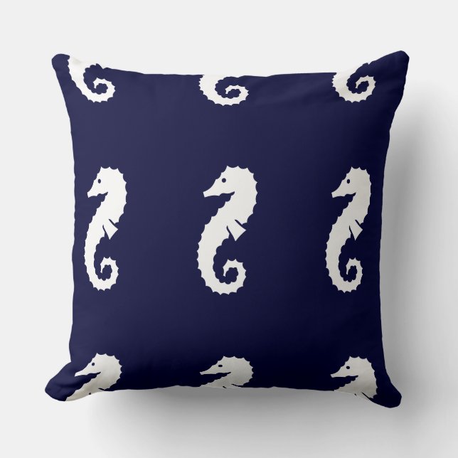SEAHORSE stripes WHITE on NAVEY BLUE PILLOW (Front)