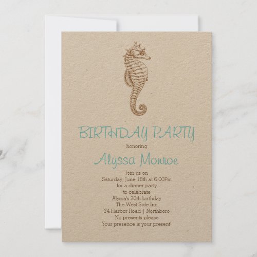 Seahorse Summer Birthday Party Invitation