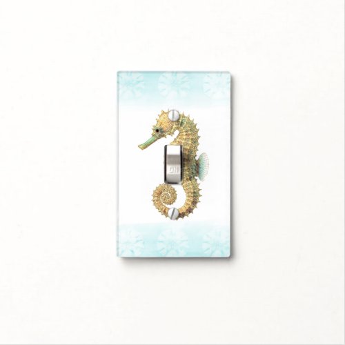 Seahorse Teal  Gold Watercolor Coastal Beach Light Switch Cover