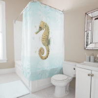 Seahorse Teal & Gold Watercolor Coastal Beach