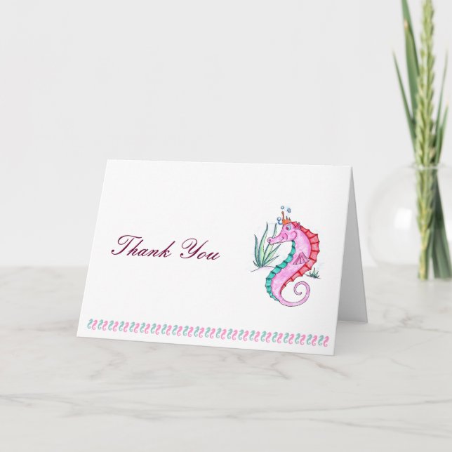 Seahorse Thank You Card in Art Deco Colors (Front)