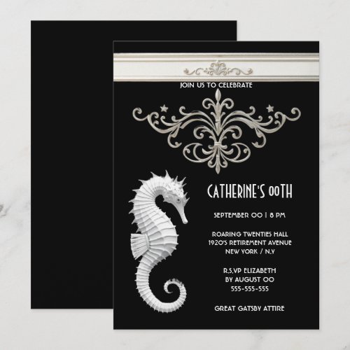 Seahorse theme summer beach birthday black white