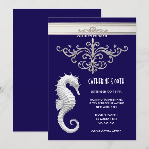 Seahorse theme summer beach birthday navy white