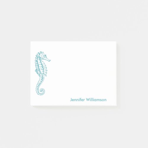 Seahorse Tropical Beach Teal Blue Custom Name Post_it Notes