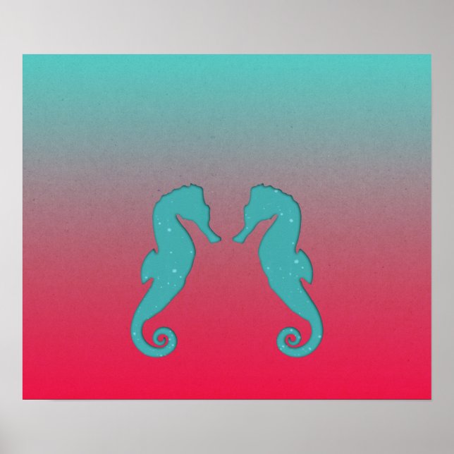Seahorse turquoise silhouettes Simple Nautical Poster (Front)