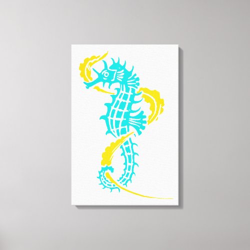 Seahorse turquoise yellow and seaweed canvas print