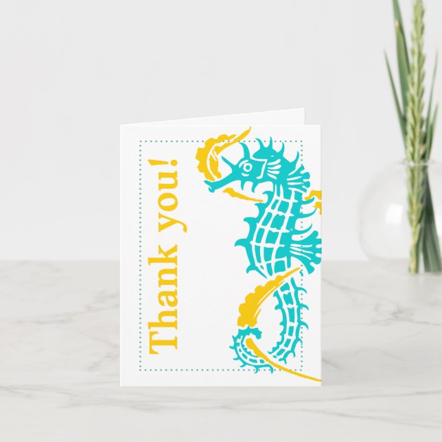 Seahorse turquoise, yellow wedding Thank You (Front)