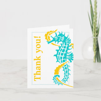 Seahorse turquoise, yellow wedding Thank You Card