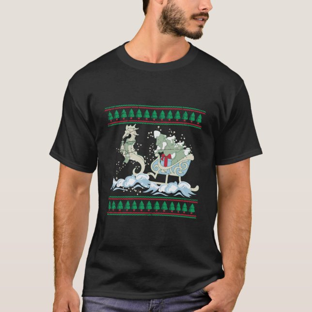 Seahorse Ugly Christmas Gift Sea Animal Aquarist X T-Shirt (Front)