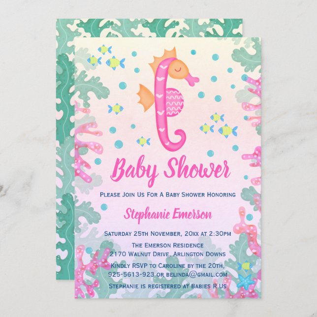 Seahorse Under The Sea Baby Shower Invitations (Front/Back)