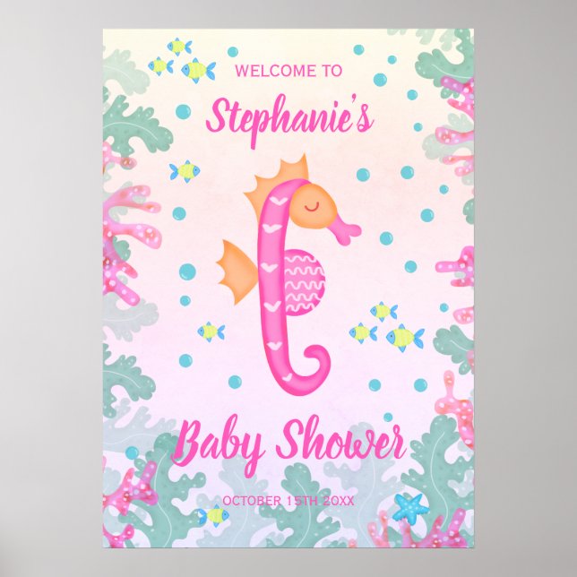 Seahorse Under The Sea Baby Shower Poster (Front)