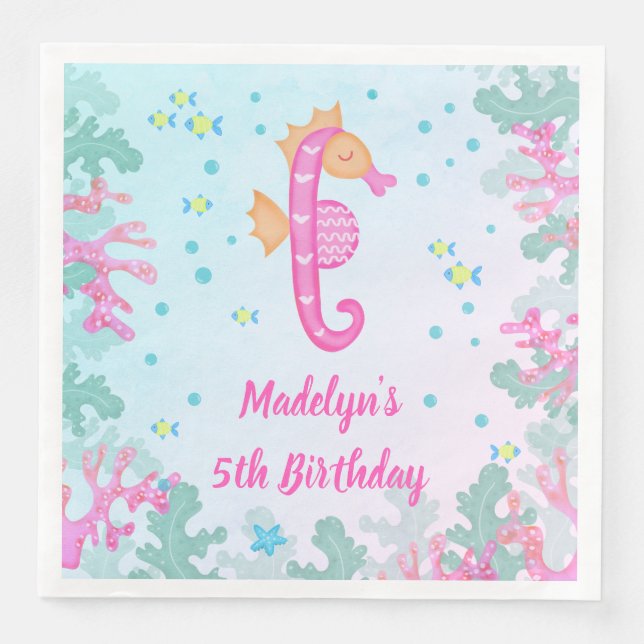 Seahorse Under The Sea Birthday Paper Dinner Napkins (Front)
