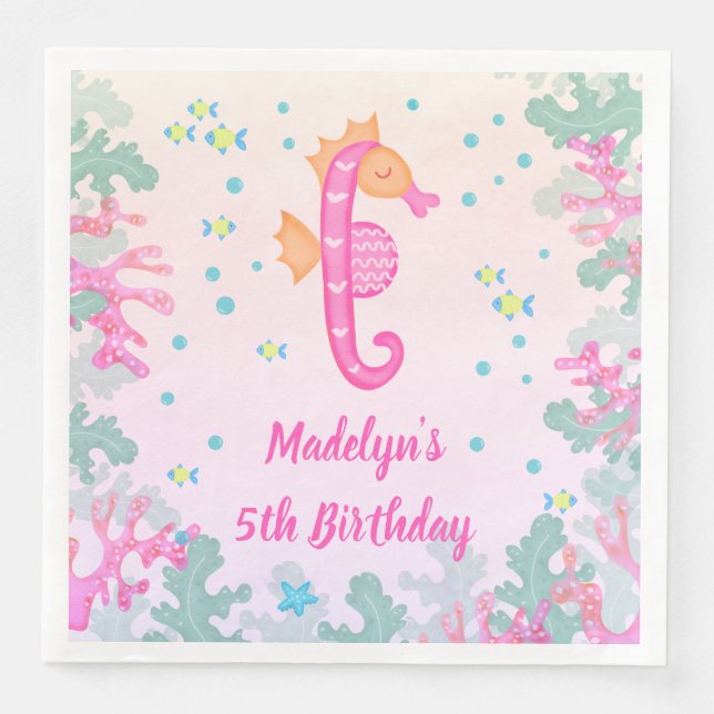 Seahorse Under The Sea Birthday Paper Dinner Napkins (Front)
