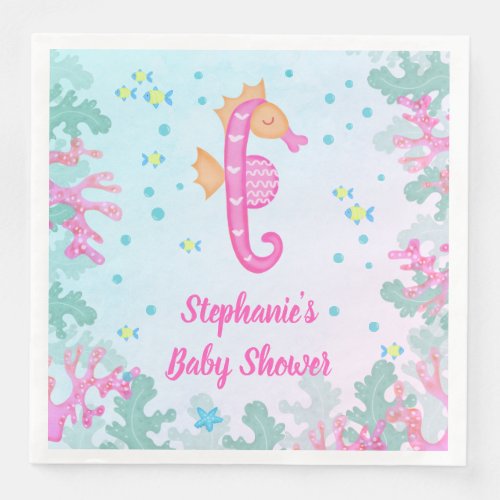 Seahorse Under The Sea Blue Baby Shower Paper Dinner Napkins