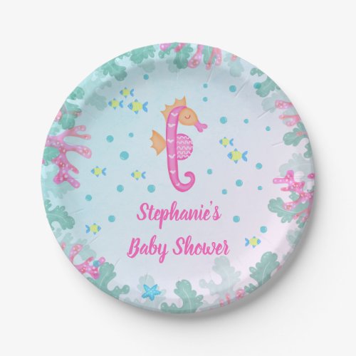 Seahorse Under The Sea Blue Baby Shower Paper Plates
