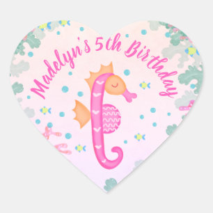 Seahorse Under The Sea Pink Birthday Heart Sticker