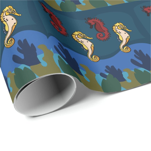 Seahorse Under The Sea Seaside Birthday Wrapping Paper (Roll Corner)