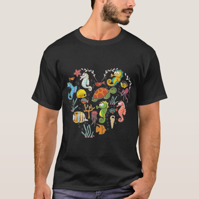 Seahorse Underwater Animal Heart Sea Horse Lover T-Shirt (Front)