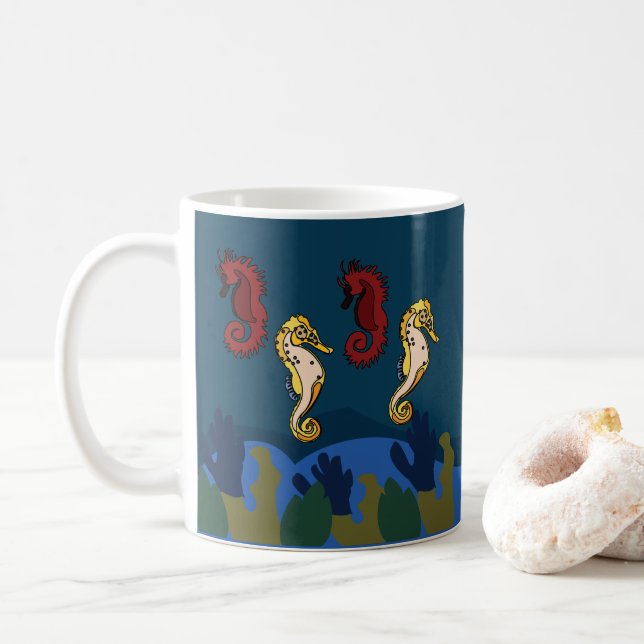 Seahorse Underwater Ocean Beach Coffee Mug (With Donut)