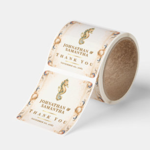 Seahorse vintage beach wedding thank you square sticker