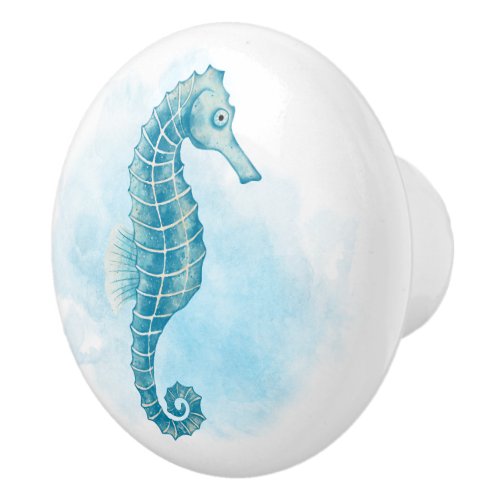 Seahorse Watercolor Ocean Beach Ceramic Knob