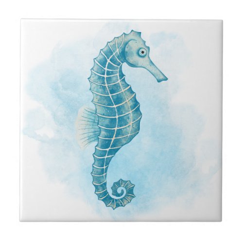 Seahorse Watercolor Ocean Ceramic Tile