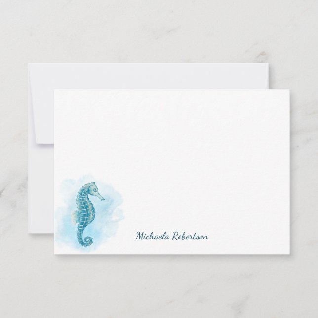 Seahorse Watercolor Ocean Personalized Note Card (Front)