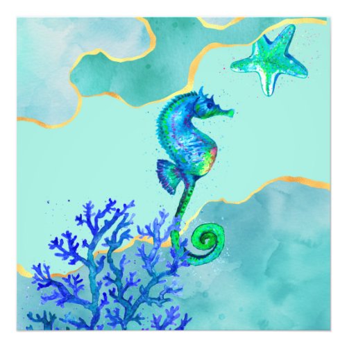 Seahorse Watercolor  Postcard Poster Acrylic Print