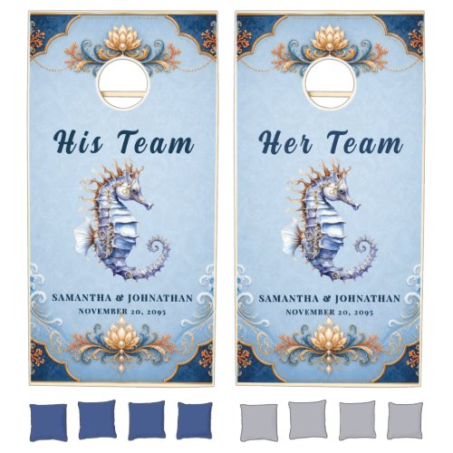 Seahorse wedding outdoor games blue ivory beach